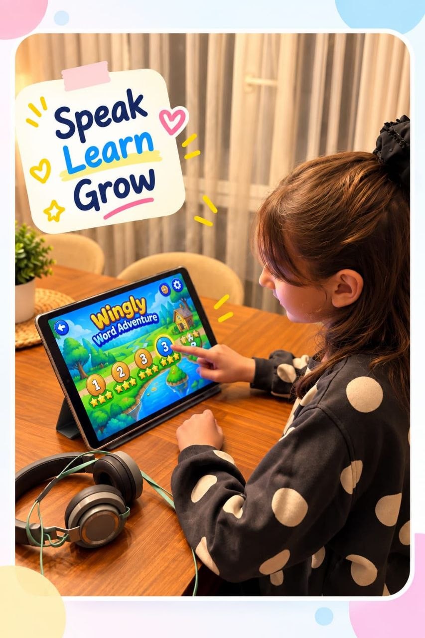 Defne practising English vocabulary and reading on Wingly Word Adventure